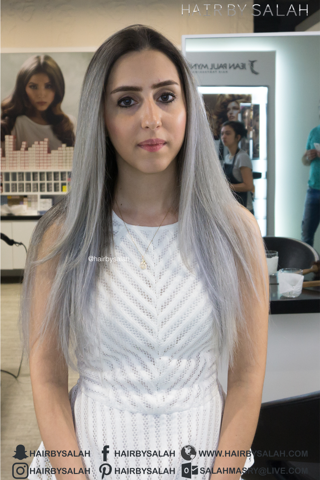 Silver Gray Hair Balayage Over Natural Roots Color Hair By